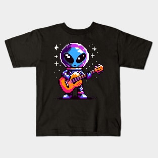 Galactic Guitarist - Pixelated Alien Musician Kids T-Shirt